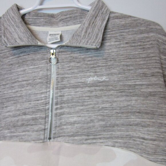 Victoria Secret Pink Gray Camo 1/4 Zip Cotton Jacket Sweatshirt Embroidered Med - Picture 3 of 7